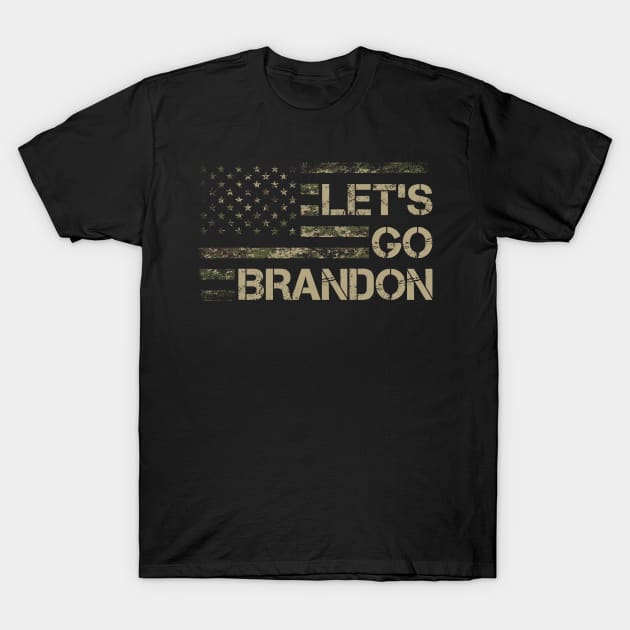 Let's Go Brandon Camouflage American Flag T-Shirt by luikwiatkowska